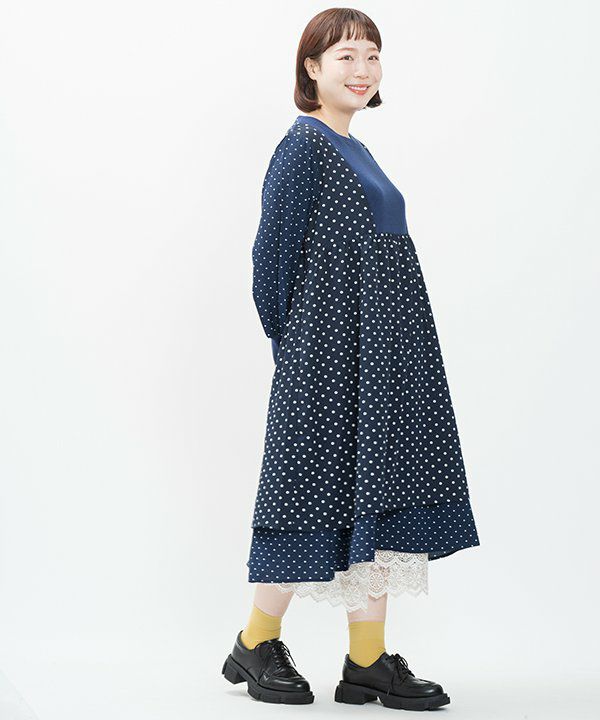 kayMe 水玉模様 半袖ワンピース Sサイズ 大きいサイズ レディース 水玉 ワンピース M〜4XL L LL 2L 3L 4L 春秋