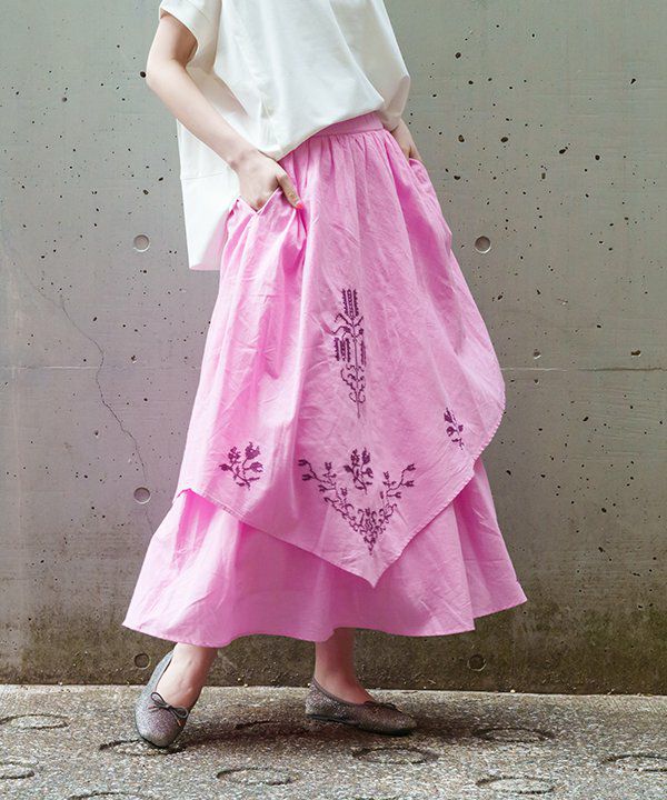 stina ピンク 巻きスカート 丈長いところ約44cm ピチピチステッチSK | AS KNOW AS オンラインショップ