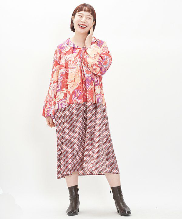 美品／as know as olaca オオラカ　花柄　パッチワークワンピース オオラカ | 大きいサイズ（15号～21号）のレディース服通販サイト
