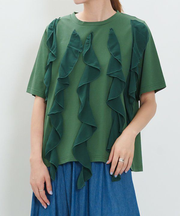 Reneフリル付きミントグリーンリブトップス RODEO CROWNS WIDE BOWL | フリルリブニットトップス (ニット ) |SHEL