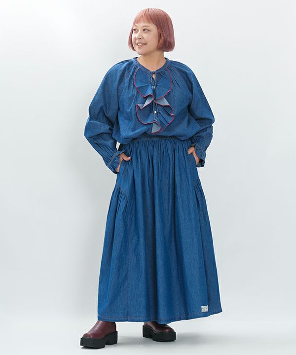 yuki.inoueさま専用◇archi 2015AW ロングデニムガウン オニギリ ONIGIRI デニムジャンパースカート （サックスブルー