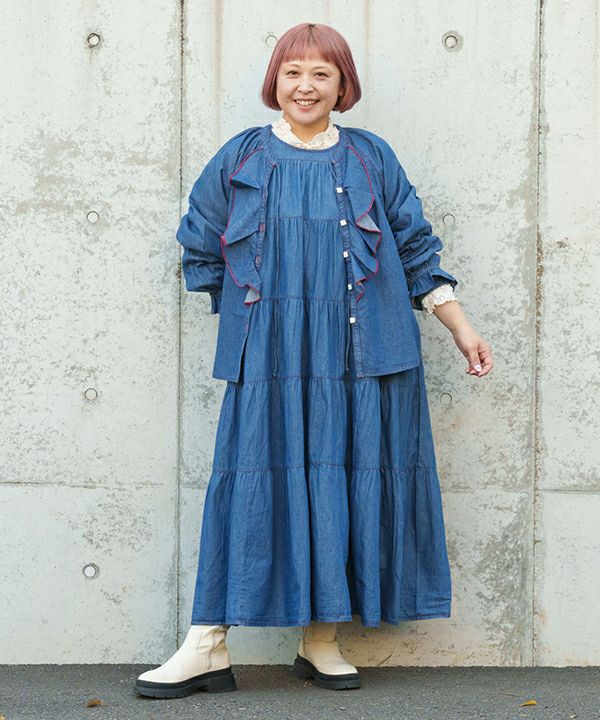 5段ギャザのデニムOP | AS KNOW AS オンラインショップ