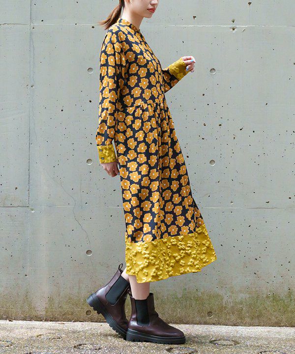 アングリッド 完売 フラワープリントロングガウン イエロー 美品】Ungridアングリッド＊フラワープリントロングガウン イエロー