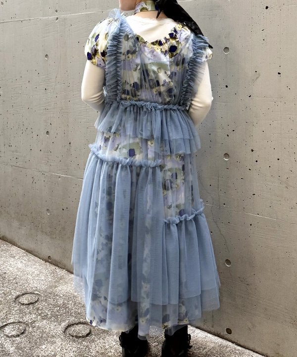 ぽにょ様オーダー★リバティフリルくすみブルー 重なりまくりチュールOP | AS KNOW AS オンラインショップ
