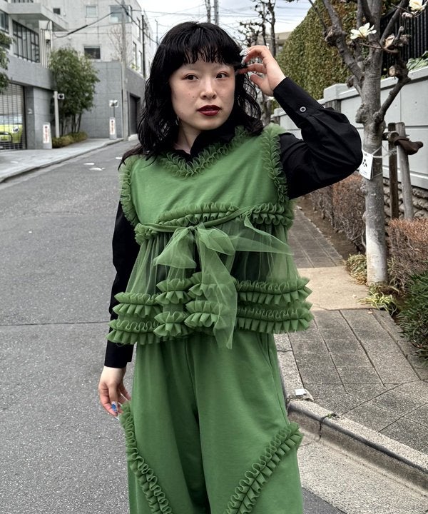 フリル付きチュールトップス グリーン ギャザチュールラブBL | AS KNOW AS オンラインショップ