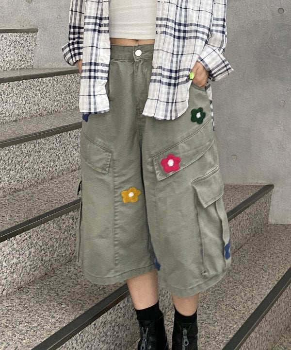 お花刺繍カーゴハーフPT | AS KNOW AS オンラインショップ