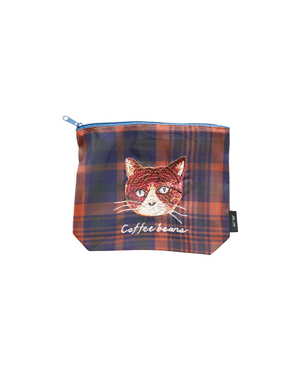 猫の刺繍付きチェック柄ポーチ Mミユキチェックポーチ | AS KNOW AS オンラインショップ