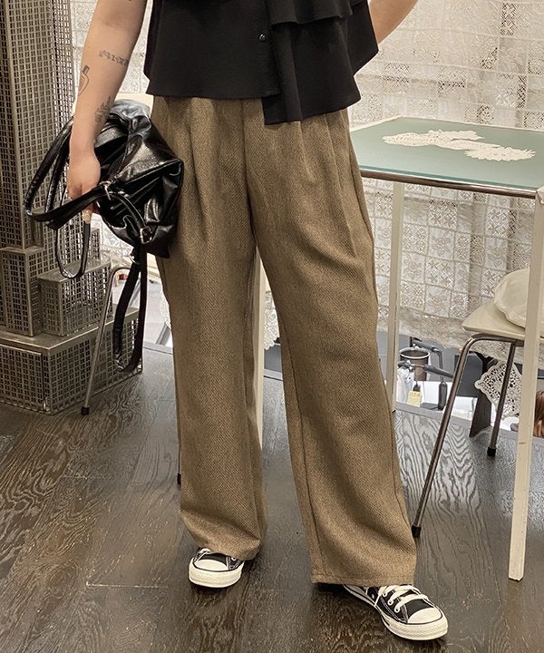 152 タマキニイメ ダックス サルエルパンツ ブラウン ワイドパンツ ツータックワイドPT | AS KNOW AS オンラインショップ