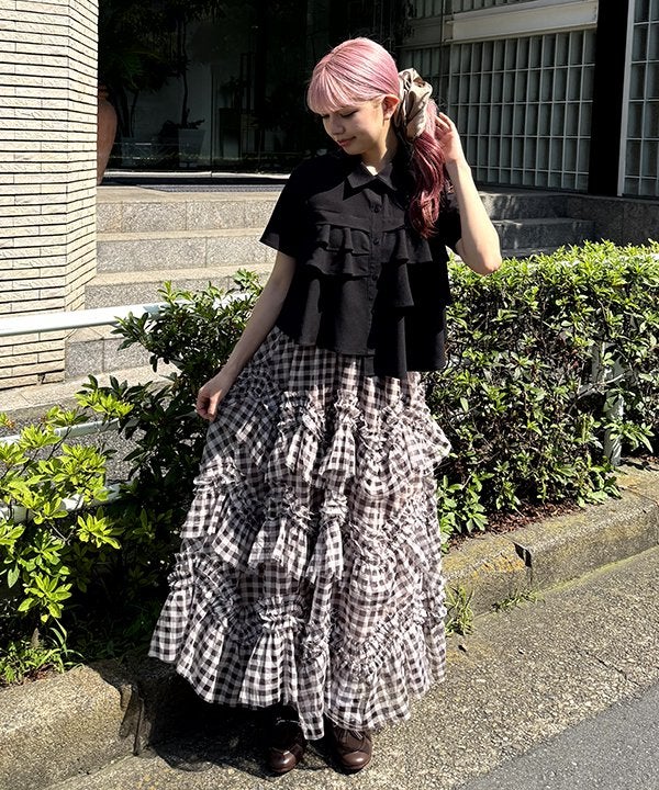 【特注】as know as チェック柄 フリルワンピース スカート別売り 特注】as know as チェック柄 フリルワンピース スカート別売り