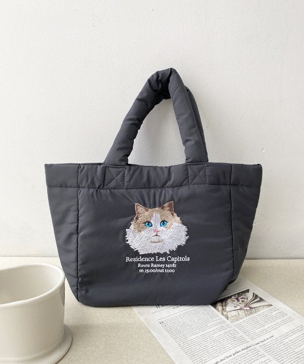 ショコラレオパード　うさ耳猫ちゃん　デニム　トートバッグ　巾着付き ネコとレオパな巾着トート | AS KNOW AS オンラインショップ