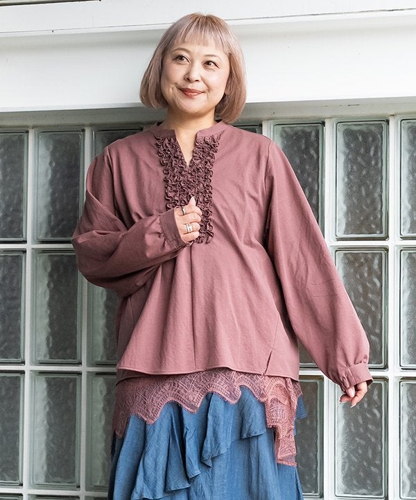 AS KNOW AS オオラカ　柄フリルたくさん　レッド　ワンピース　3サイズ オオラカ | 大きいサイズ（15号～21号）のレディース服通販サイト